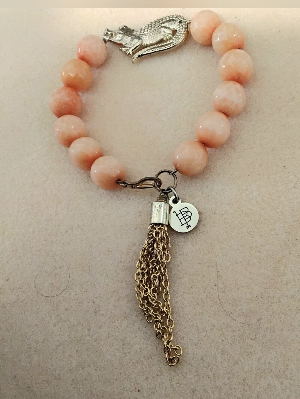 Bourbon & Boweties 7.5 Inch Alligator Bracelet Peach